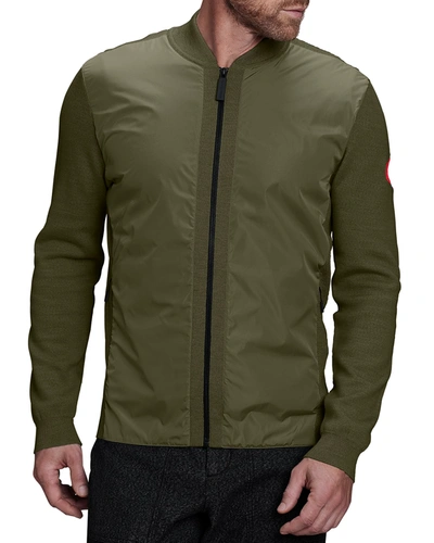 Shop Canada Goose Men's Windbridge Full-zip Wool Sweater In Military Green