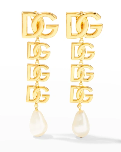 Shop Dolce & Gabbana Graduated Dg Logo Dangle Clip Earrings In Gold