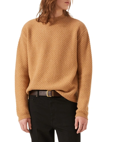 Shop Agnona Cashmere Diagonal-knit Sweater In Camel