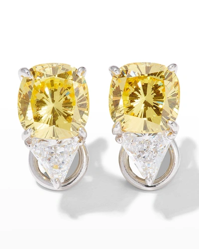Shop Fantasia By Deserio 18k Gold-plated Sterling Silver Cushion Trillion Earrings In Canary