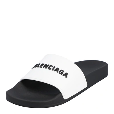 Pre-owned Balenciaga White/black Leather Pool Side Sandal Eu 38