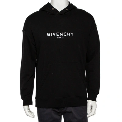 Pre-owned Givenchy Black Cotton Logo Printed Hoodie S