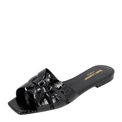 Pre-owned Saint Laurent Black Patent Leather Tribute Flats Eu 36