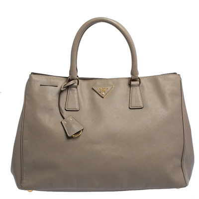 Pre-owned Prada Dark Beige Saffiano Lux Leather Large Gardener's Tote