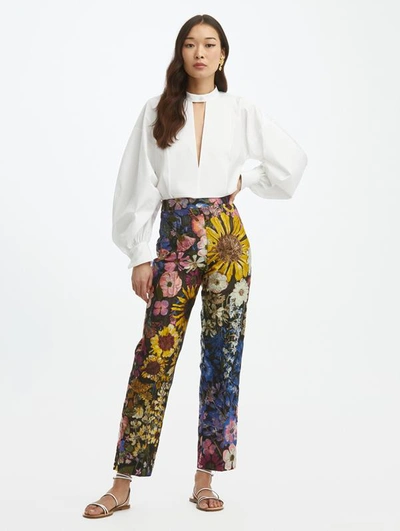 Shop Oscar De La Renta Pressed Flower Fil Coupé Pant In Black Multi