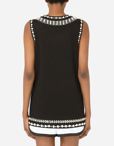 Shop Dolce & Gabbana Jersey Tank Top With Crystal Details In Multicolor