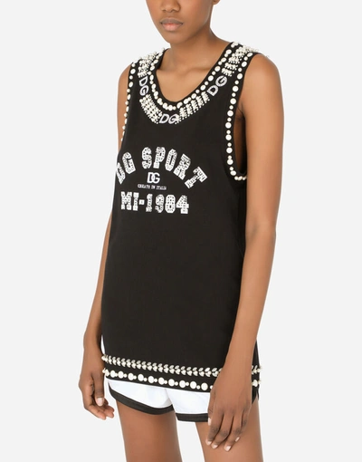 Shop Dolce & Gabbana Jersey Tank Top With Crystal Details In Multicolor