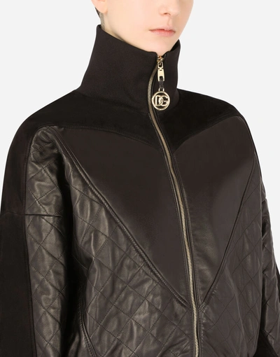 Shop Dolce & Gabbana Quilted Leather And Suede Jacket In Black
