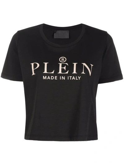 Philipp Plein Iconic Plein Short-sleeve Cropped T-shirt In Black