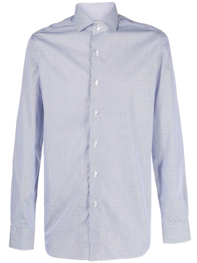 Shop Xacus Pinstripe Cotton Shirt In Blue