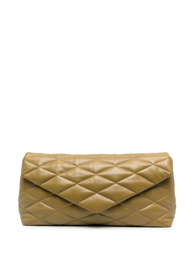 Shop Saint Laurent Sade Puffer Envelope Clutch Bag In Green