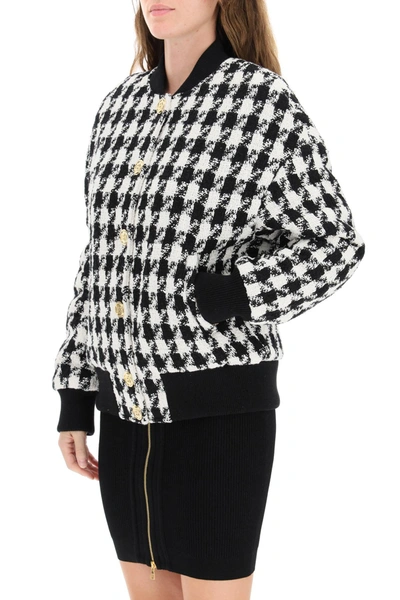 Shop Balmain Houndstooth Tweed Bomber Jacket With Golden Buttons In Mixed Colours