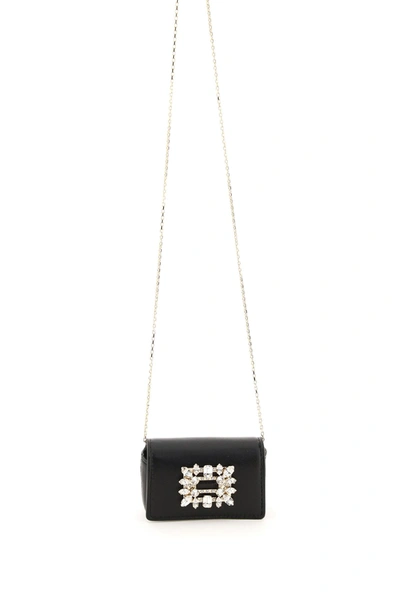 Shop Roger Vivier Mini Pouch Keyring With Crystal Broche In Black
