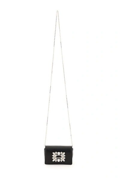 Shop Roger Vivier Mini Pouch Keyring With Crystal Broche In Black