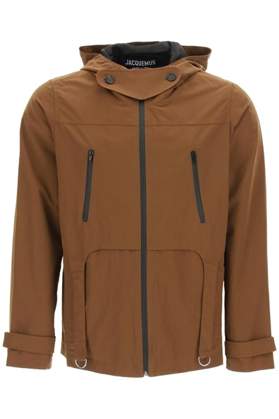 Shop Jacquemus Draio Blouson In Techno Nylon In Brown