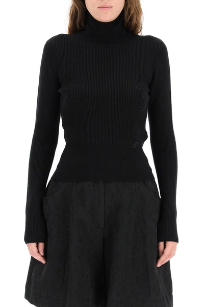 Shop Patou Narrow Ribbed Sweater With Turtleneck In Black