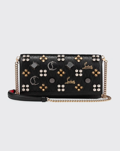 Shop Christian Louboutin Paloma Quilted Loubinthesky Studded Clutch Bag In Black/multi