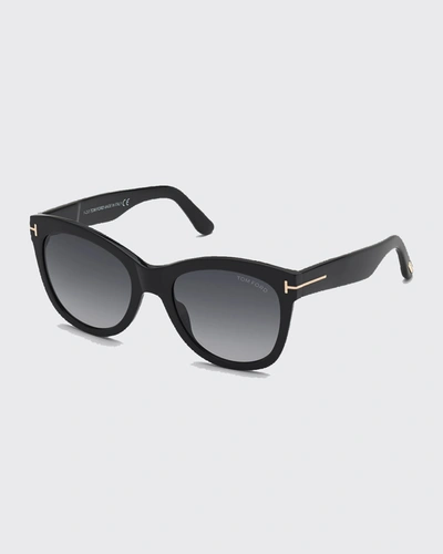 Shop Tom Ford Wallace Acetate Cat-eye Sunglasses In 01b Black Smoke