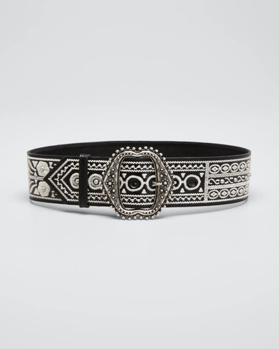 Shop Etro Embroidered Stud Leather Belt In Nero