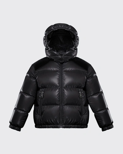 Shop Moncler Girl's Chouelle Laque Logo Quilted Hooded Puffer Jacket In 999 Black