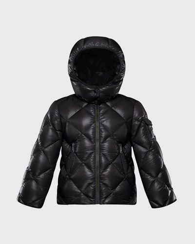 Shop Moncler Girl's Kamile Laque Quilted Hooded Puffer Jacket In 999 Black