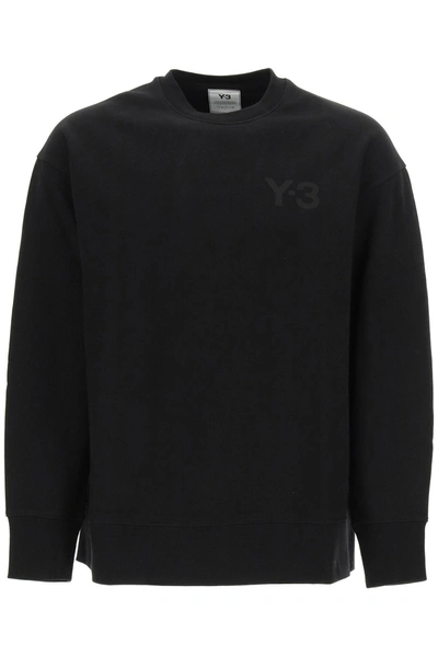 Shop Y-3 Crew Neck Sweatshirt With Rubberized Logo In Black
