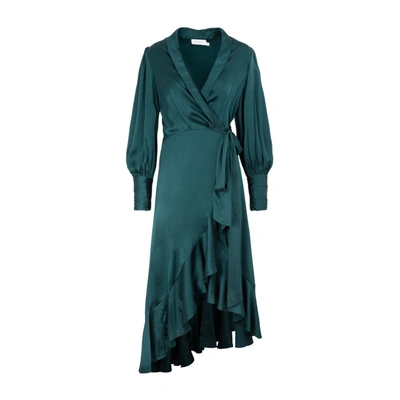 Shop Zimmermann Silk Wrap Midi Dress In Green