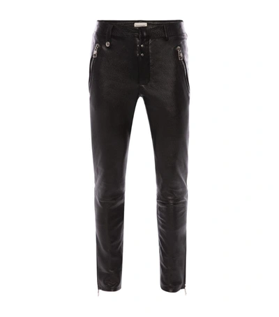 Shop Alexander Mcqueen Leather Biker Trousers In Black