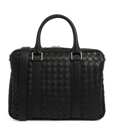 Shop Bottega Veneta Leather Intrecciato Briefcase In Grey