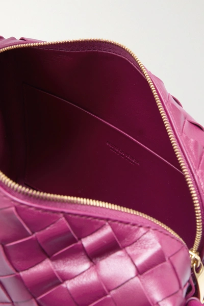 Shop Bottega Veneta Loop Intrecciato Leather Shoulder Bag In Burgundy