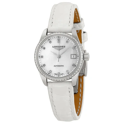 Shop Longines Master Automatic Mother Of Pearl Diamond Dial Ladies Watch L21280873 In Mother Of Pearl,white