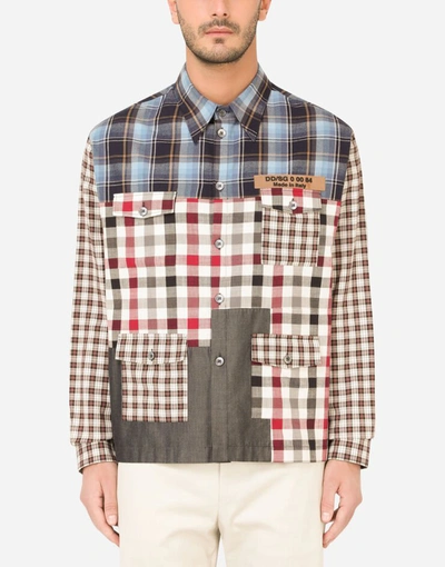 Shop Dolce & Gabbana Cotton Patchwork Shirt With Multiple Pockets In Multicolor