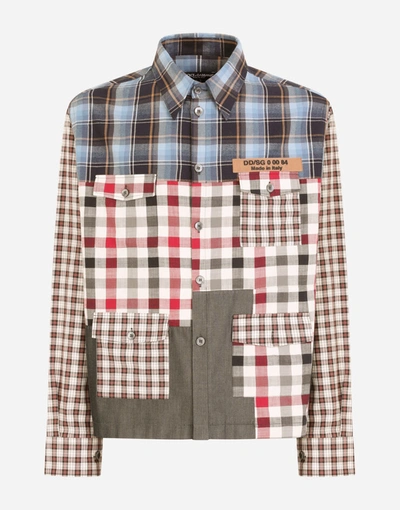 Shop Dolce & Gabbana Cotton Patchwork Shirt With Multiple Pockets In Multicolor