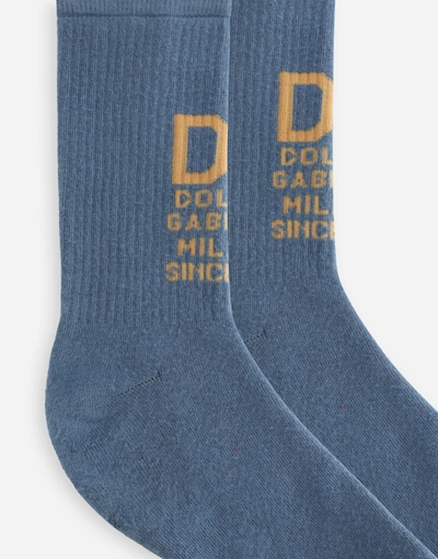 Shop Dolce & Gabbana Stretch Cotton Socks With Jacquard Dg Logo In Multicolor