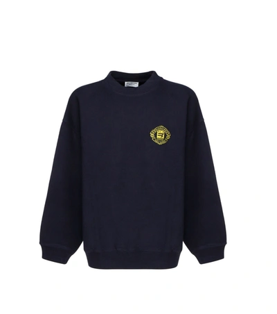 Shop Balenciaga Logo Embroidered Crewneck Sweatshirt In Navy