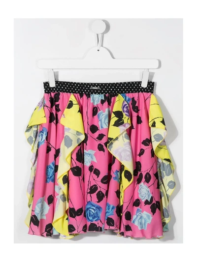 Shop Msgm Floral-print Ruffled Mini Skirt In Pink