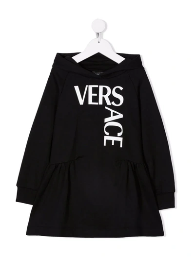 Shop Versace Logo-print Hoodie Dress In Black