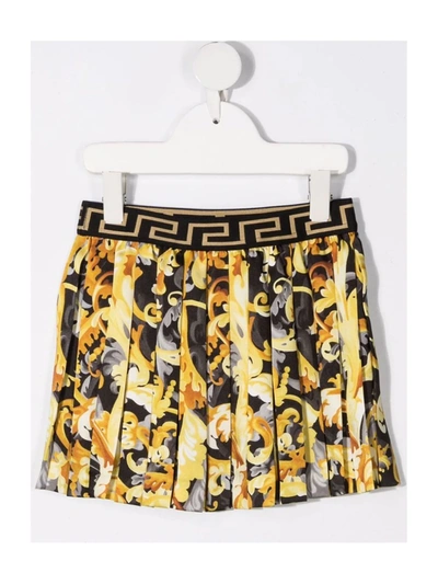 Shop Versace Baroque-print Pleated Twill Skirt In Gold