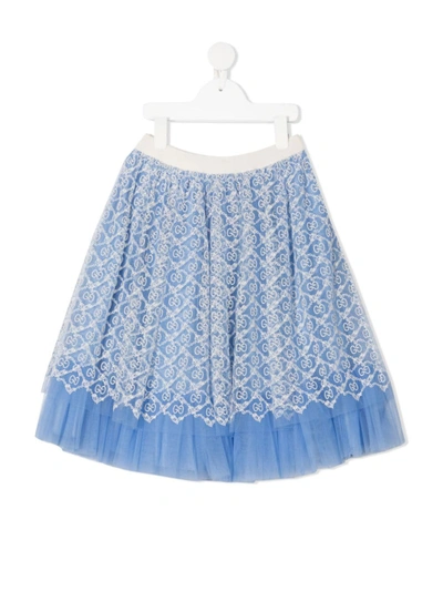 Shop Gucci Gg Embroidered Tulle Skirt In 蓝色