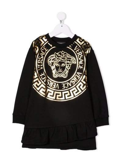 Shop Versace Black And Gold-tone Print Sweatshirt Dress