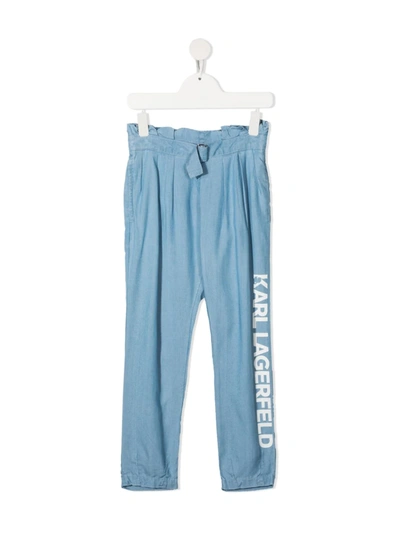 Shop Karl Lagerfeld Paperbag-waist Denim Trousers In 蓝色