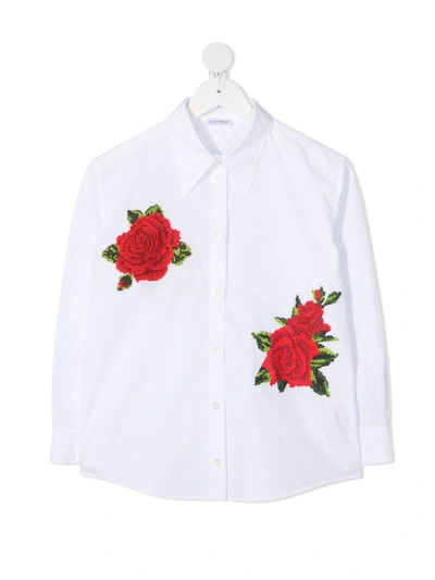 Shop Dolce & Gabbana Rose-embroidered Shirt In 白色