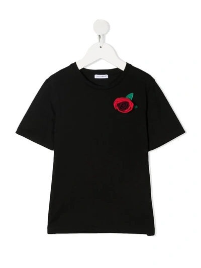 Shop Dolce & Gabbana Floral Cotton T-shirt In 黑色