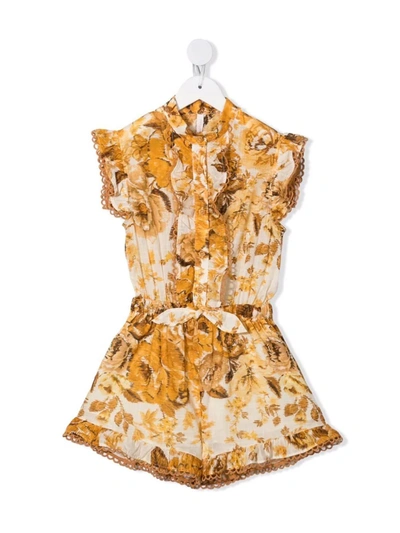 Shop Zimmermann Floral Ruffle Playsuit In 黄色