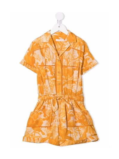 Shop Zimmermann Palm-print Flared Jumpsuit In 黄色