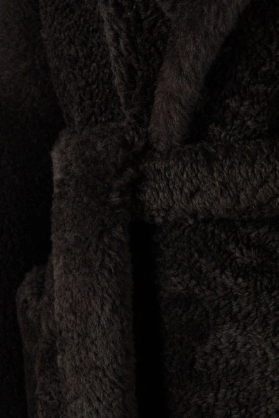 Shop Bottega Veneta Hooded Belted Shearling Coat In Brown