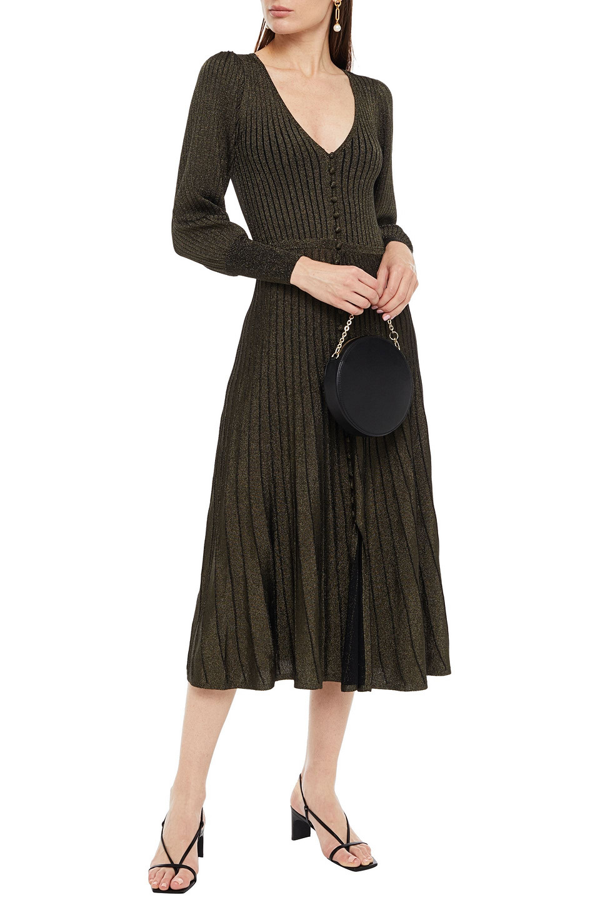 SANDRO ribbed-knit midi dress - Green