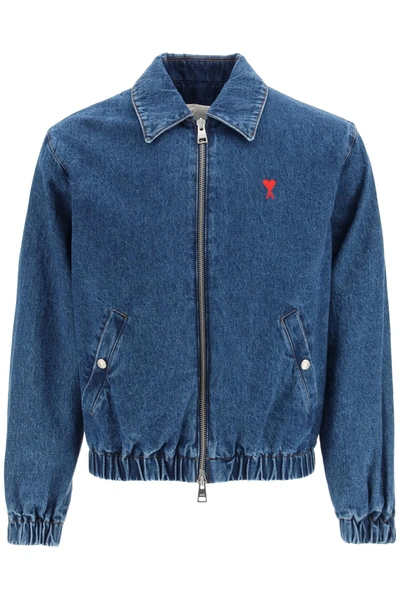 Shop Ami Alexandre Mattiussi Ami Logo Embroidered Denim Jacket In Blue