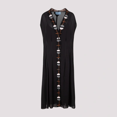 Shop Prada Jacquard Trim Sablé Dress In Black