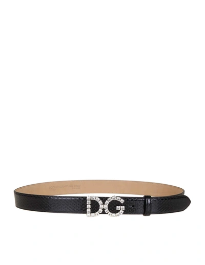 Shop Dolce & Gabbana Crystal Dg Buckle Belt In Black